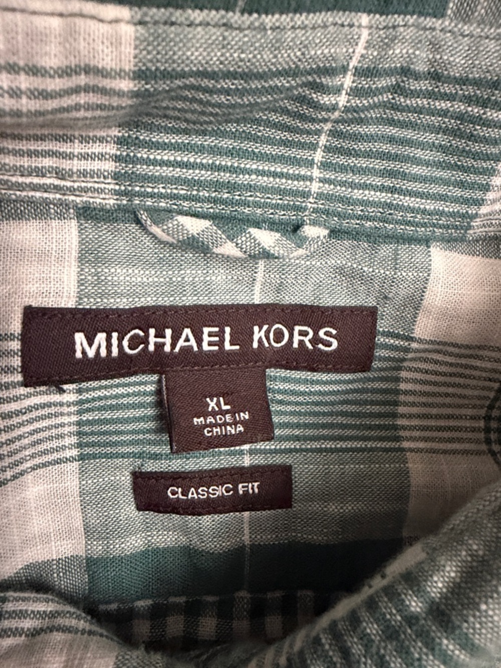 Michael Kors Classic Fit Atlas Green and White Plaid Button-Down Shirt LS $98 - Picture 3 of 12
